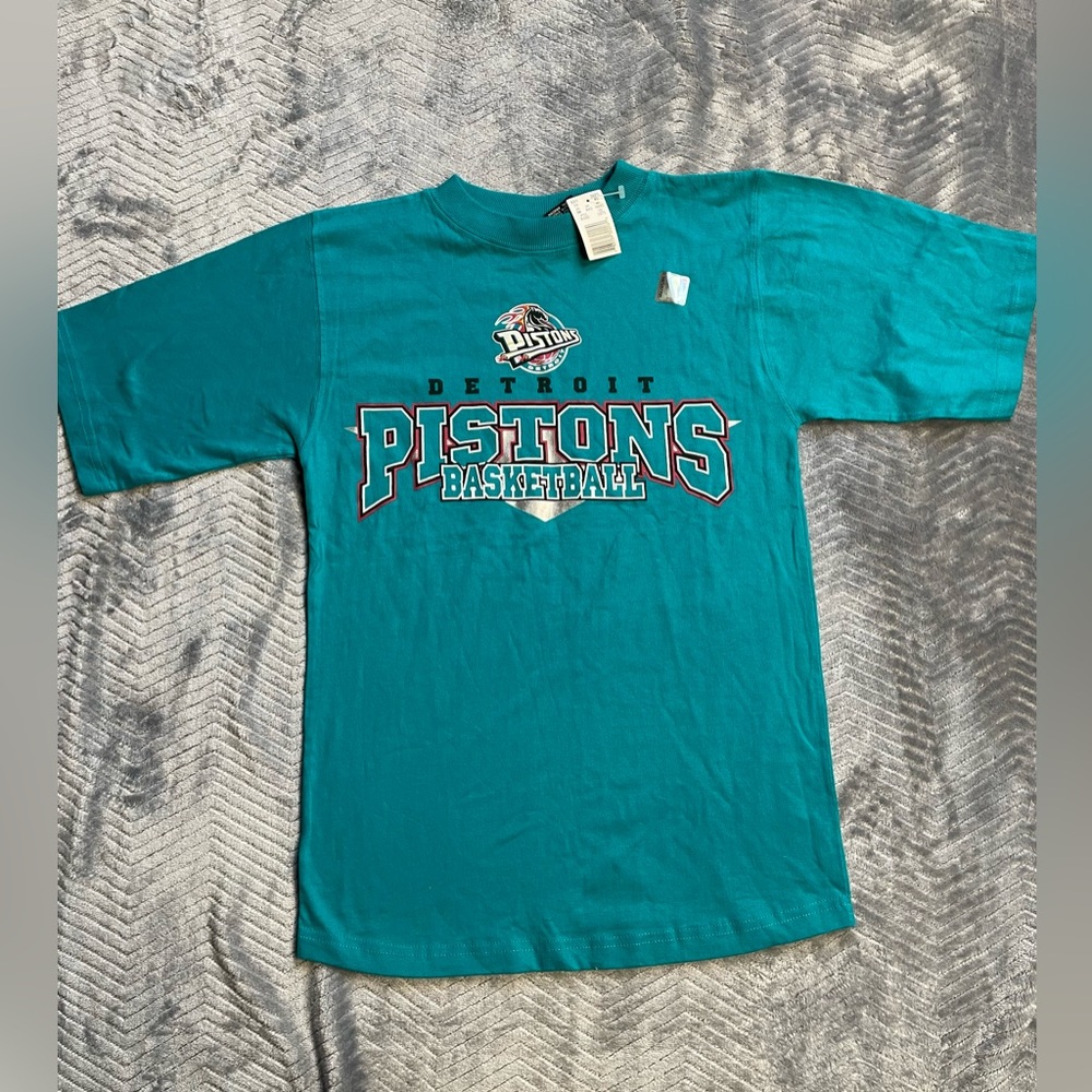 Vtg NWT Bike NBA Detroit Pistons Teal Tee Youth Medium